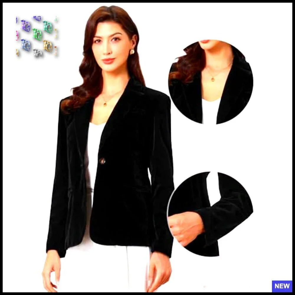 Velvet Blazer Vintage Business Casual Jacket Long Sleeve Notch Lapel